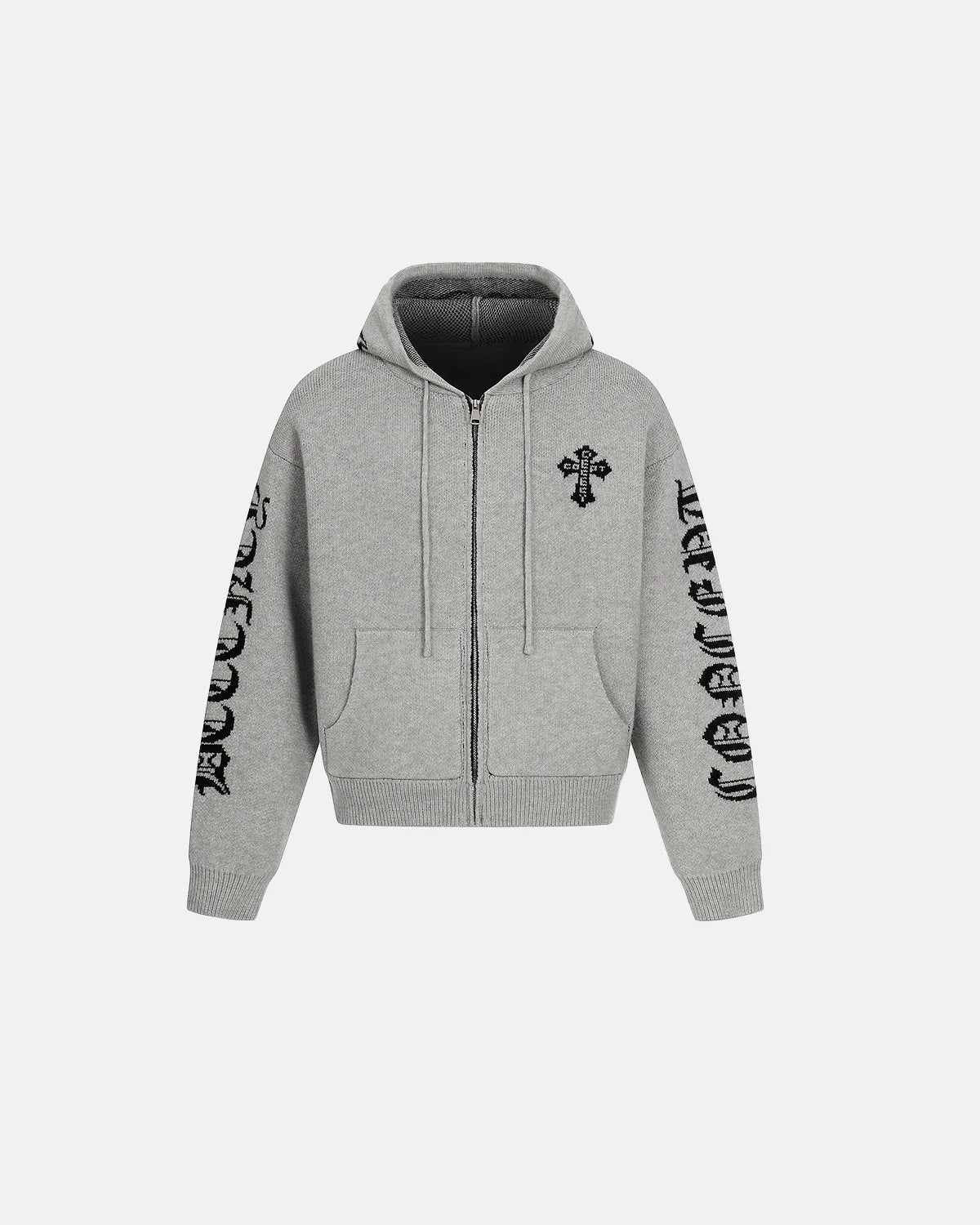 Gothic Cross Knit Zip Up Sweater | INFLATION Streetwear