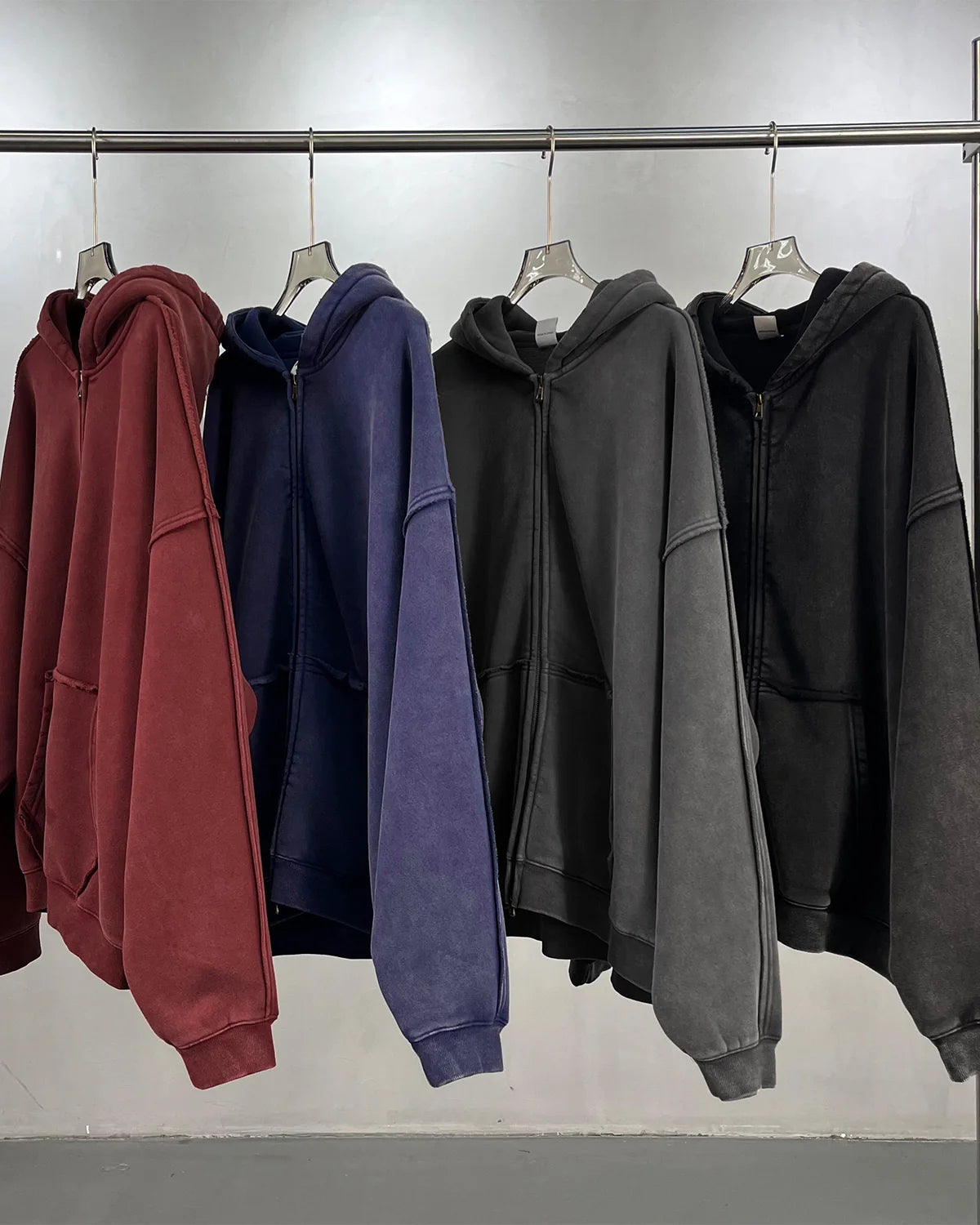 Distressed Acid Wash Double Zip Up Hoodies | Inflation Streetwear