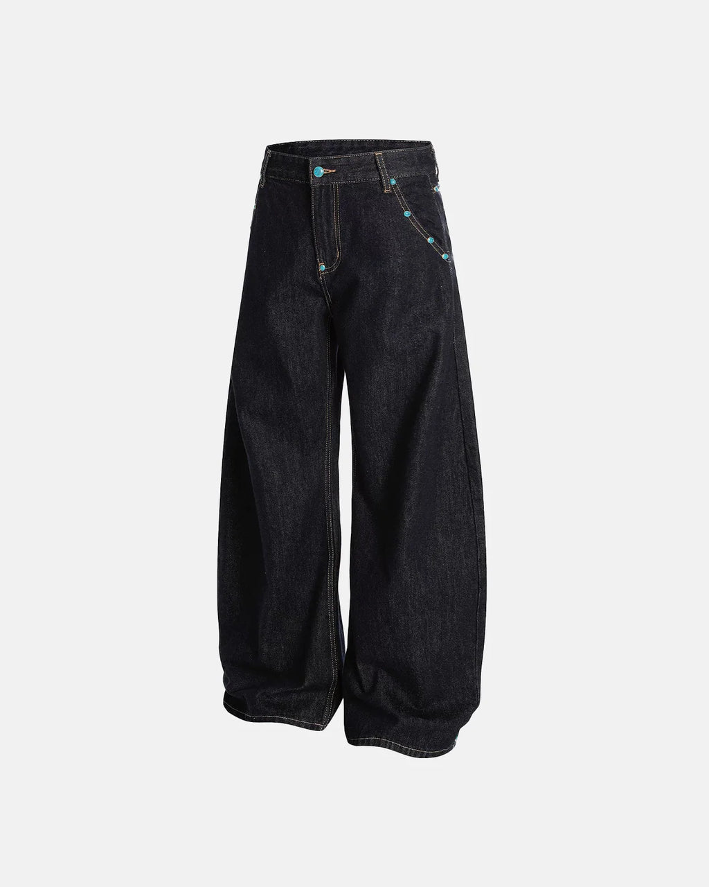 Turquoise Button Baggy Jeans | Inflation Streetwear