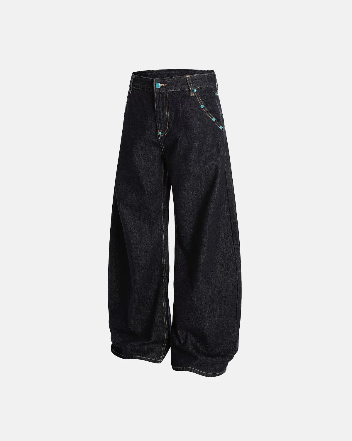 Turquoise Button Baggy Jeans | Inflation Streetwear