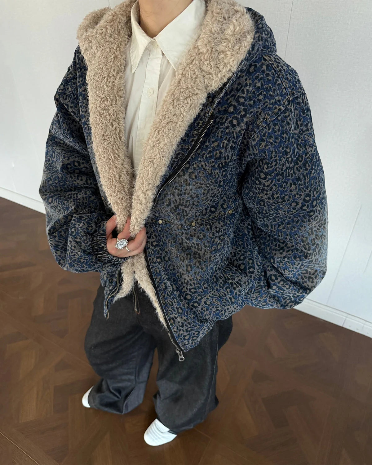 Faux Fur Washed Leopard Padded Coat | Inflation Streetwear