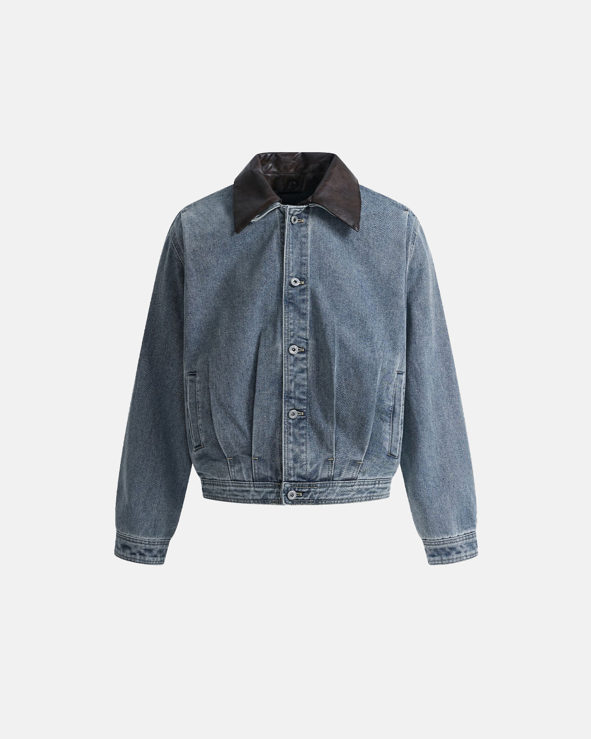 Leather Collar Washed Denim Jacket | Inflation Streetwear