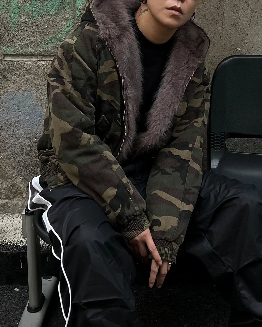 Camo Faux Fur Lined Bomber Jacket | Inflation Streetwear