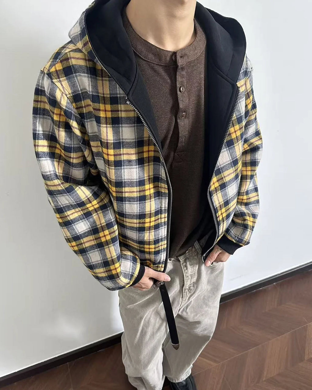 Yellow Plaid Reversible Zip-Up Hoodie | INFLATION Streetwear