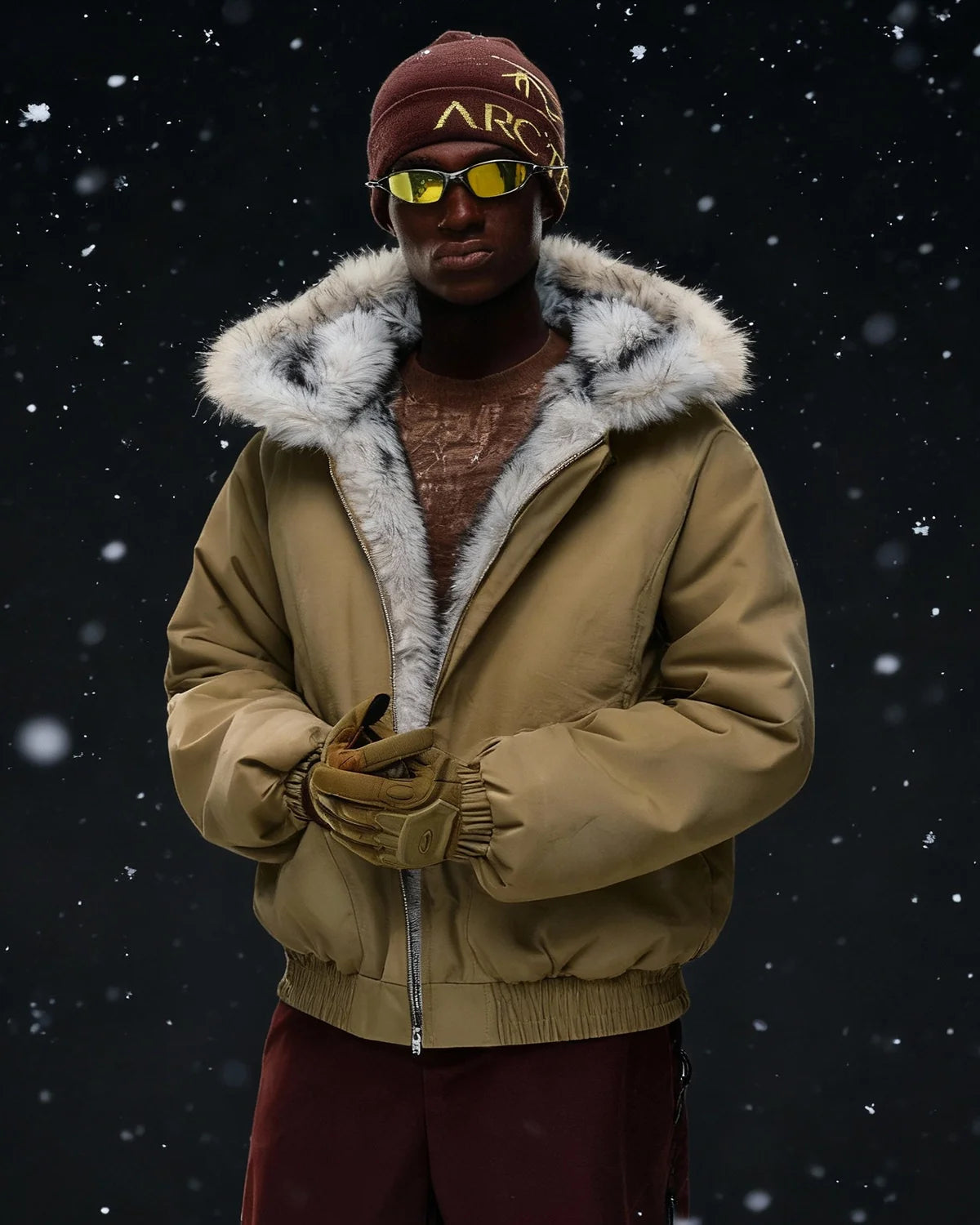 Faux Fur Lined Padded Bomber Jacket | Inflation Streetwear