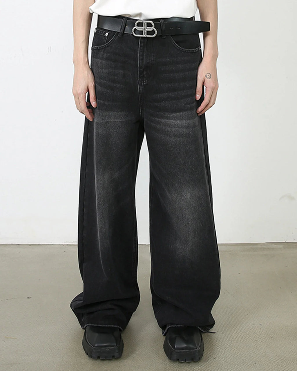 Black Monkey Washed Wide Leg Jeans | INFLATION Streetwear