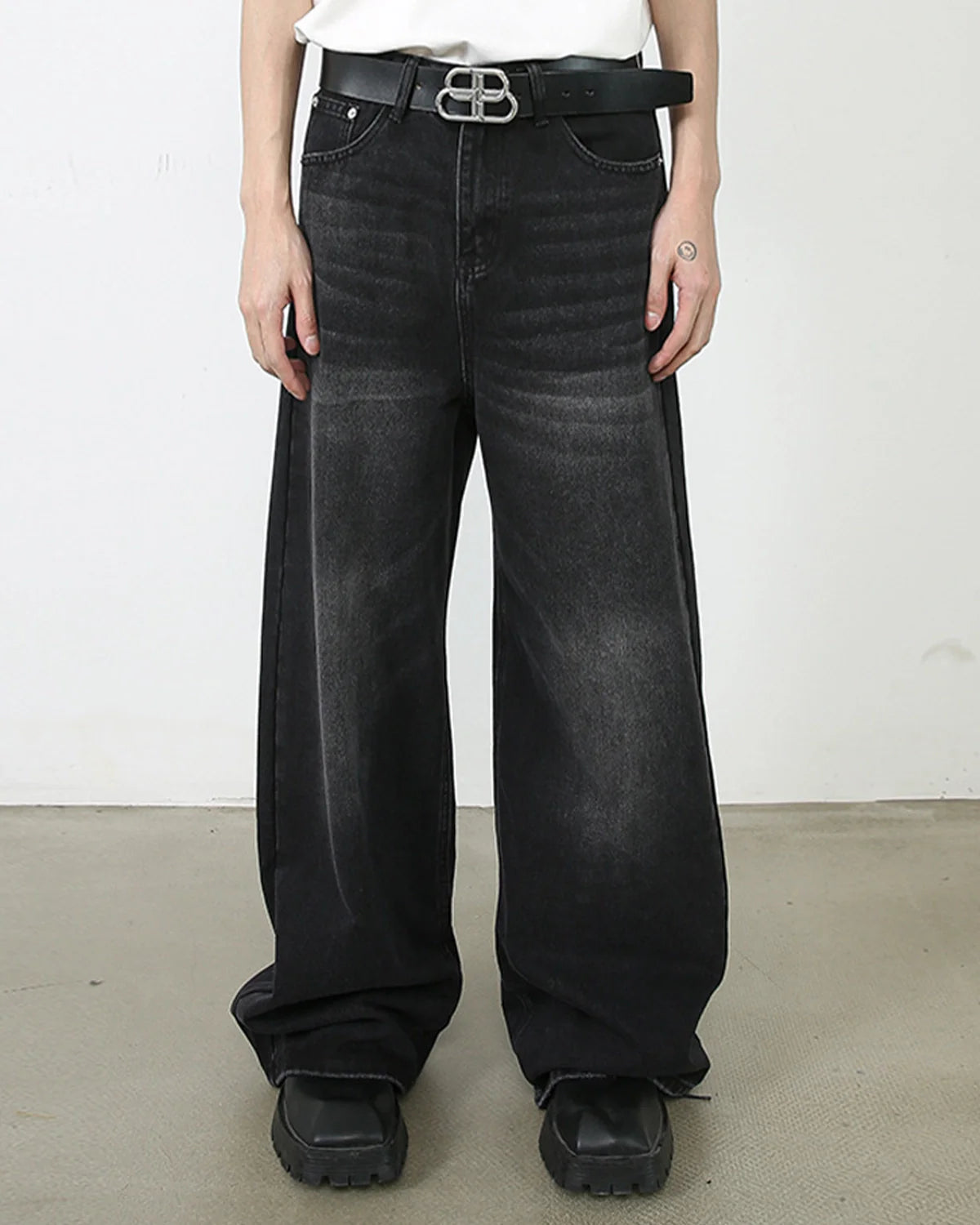 Black Monkey Washed Wide Leg Jeans | INFLATION Streetwear