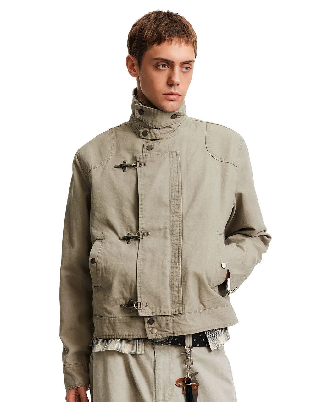 Khaki Canvas Clasp Jacket | Inflation Streetwear