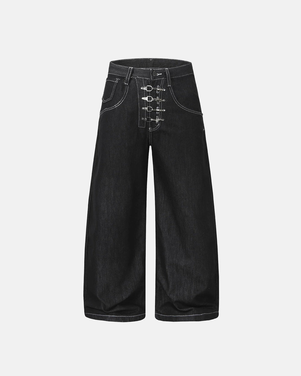 Black Metal Clasp Baggy Jeans | Inflation Streetwear