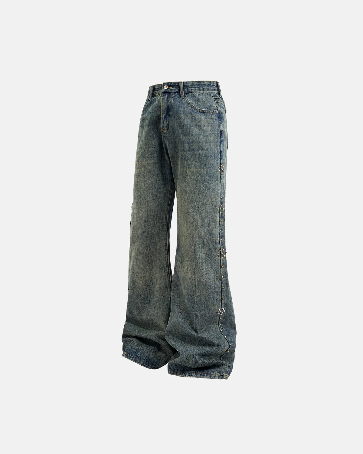 Acid Wash Beaded Studded Baggy Jeans | Inflation Streetwear