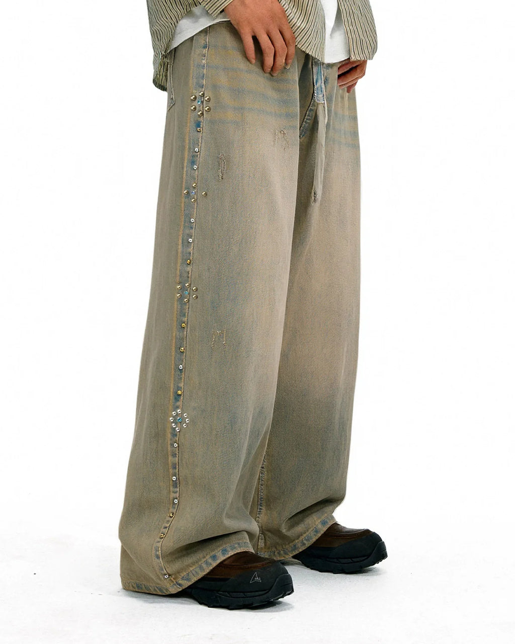 Beaded Studded Washed Baggy Jeans | INFLATION Streetwear