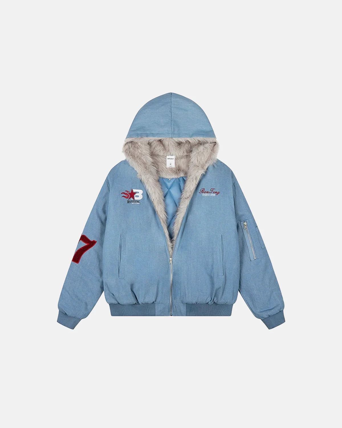 Appliqué Embroidery Faux Fur Padded Jacket | Inflation Streetwear