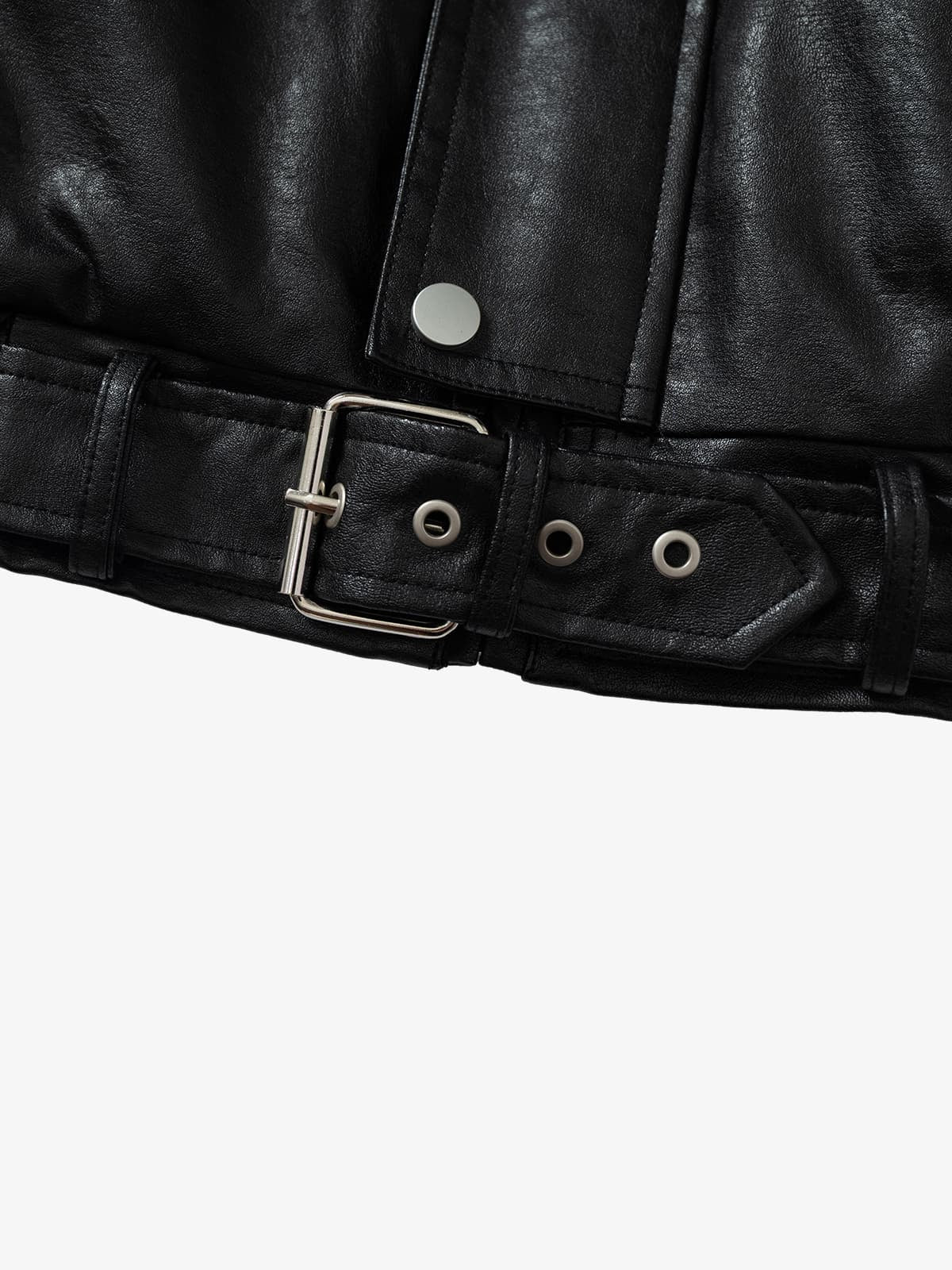 Vintage Detachable Fur Collar Quilted Leather Jacket - 2523