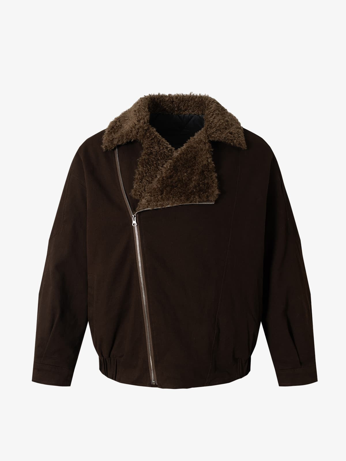 Street Punk Oblique Zipper Lambswool Collar Quilted Jacket