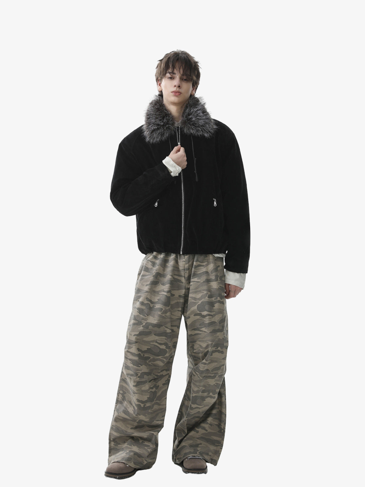 Vintage Drawstring Design Fur Collar Padded Jacket