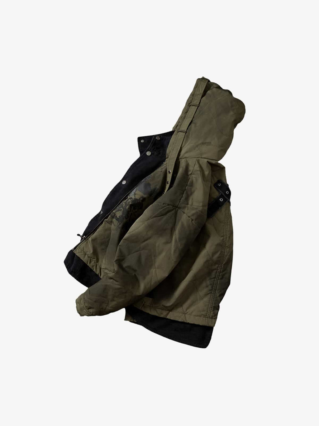 Vintage Quilted Military Patchwork Zip-Up Hoodie Jacket