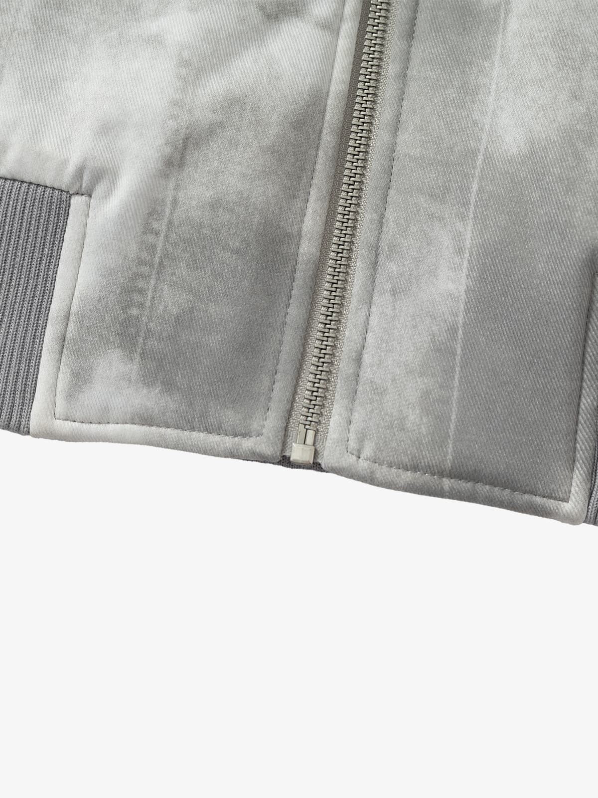 Vintage Tie-Dye Detachable Fur Collar Hooded Bomber Jacket