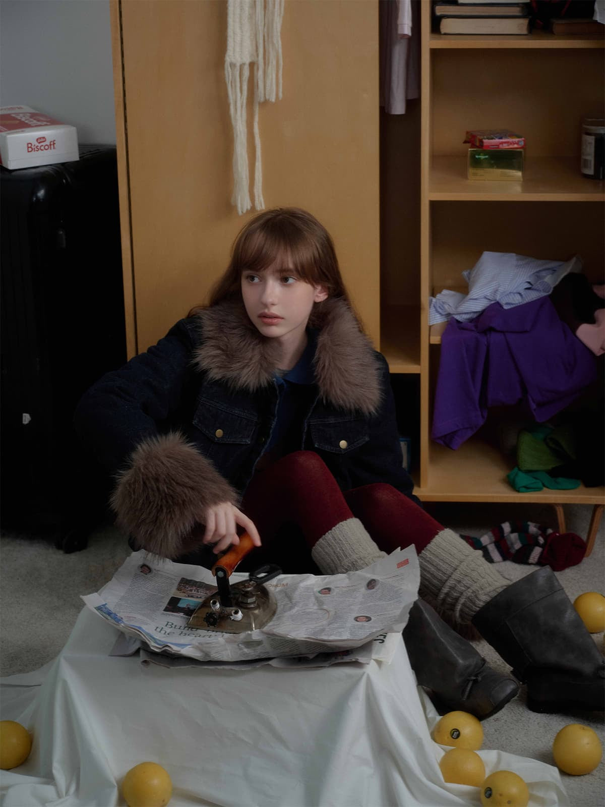 Retro Detachable Fur Collar Workwear Denim Jacket