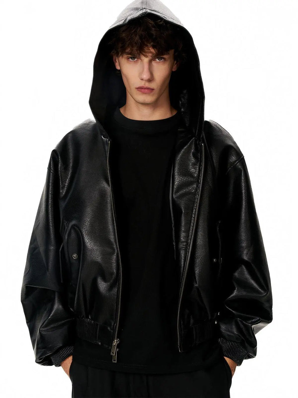 Hooded PU Leather Biker Jacket | INFLATION Streetwear