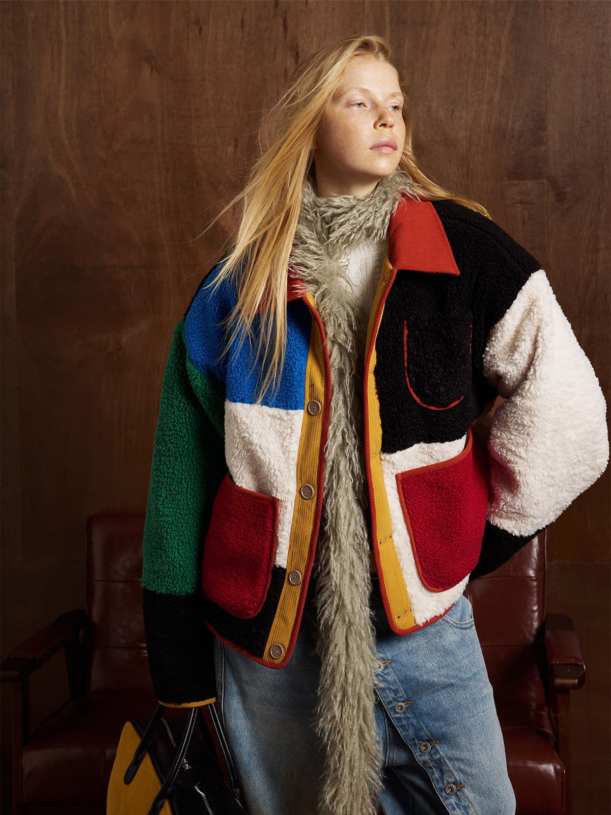 Vintage Lambswool Geometric Colorful Patchwork Jacket