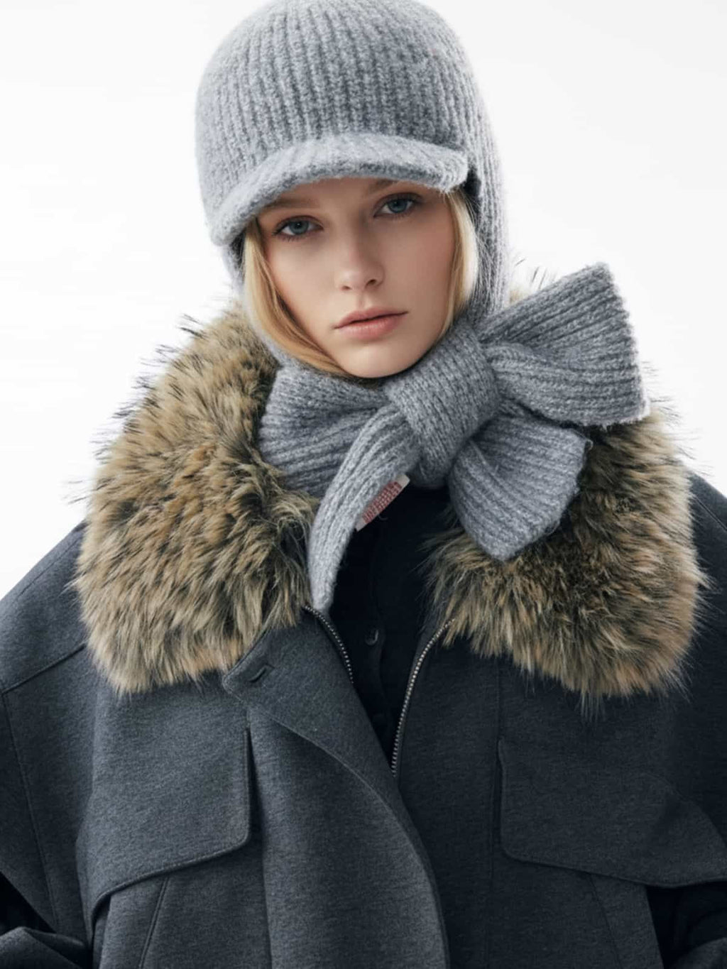 Retro Detachable Faux Fur Collar Washed Bomber Jacket