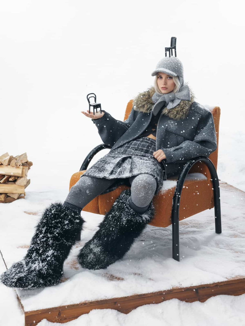 Retro Detachable Faux Fur Collar Washed Bomber Jacket