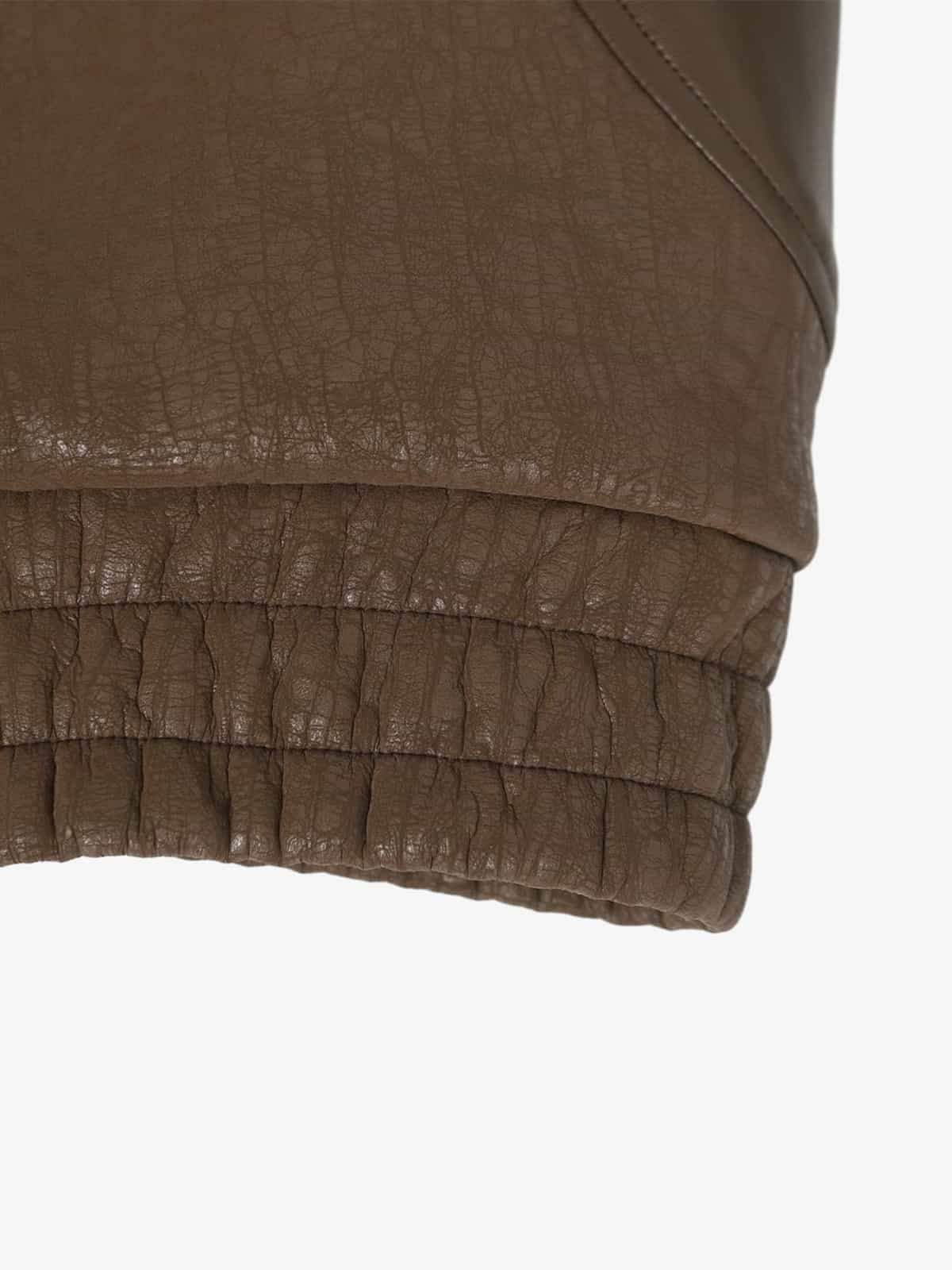 Retro Textured PU Patchwork Workwear Bomber Jacket