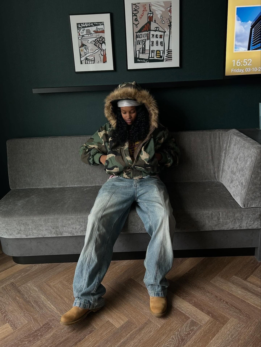 Camouflage Fur Collar Reversible Cotton Jacket - 2499