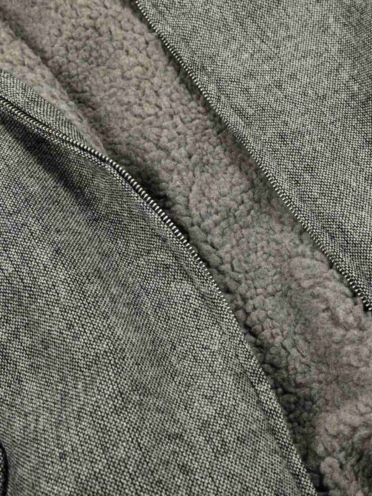 Retro Faux Fur Collar Wool Textured Zip Up Bomber Jacket