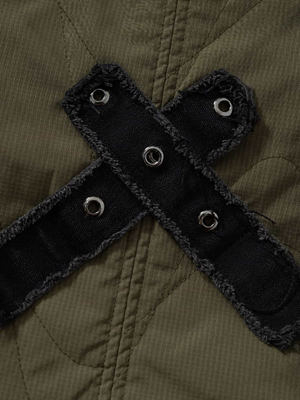 Vintage Quilted Military Patchwork Zip-Up Hoodie Jacket