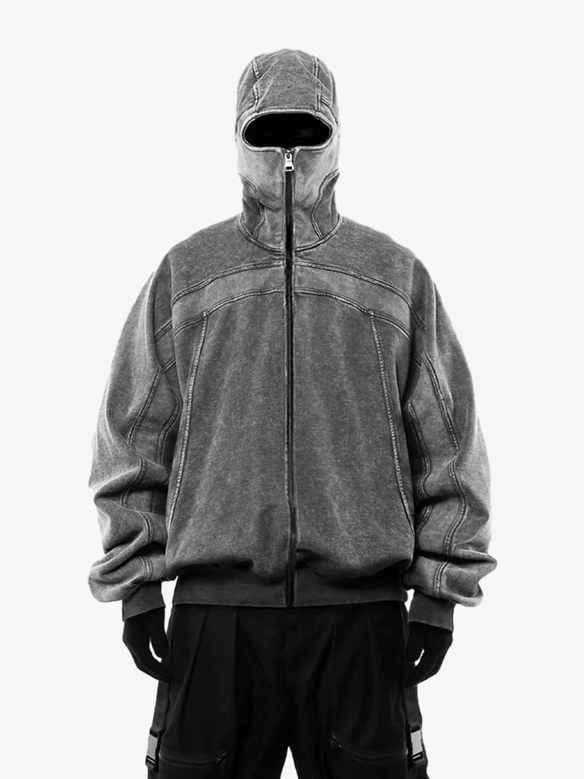 Fleece Retro Zipper Eye-Hood Design Hooded Jacket - 2489