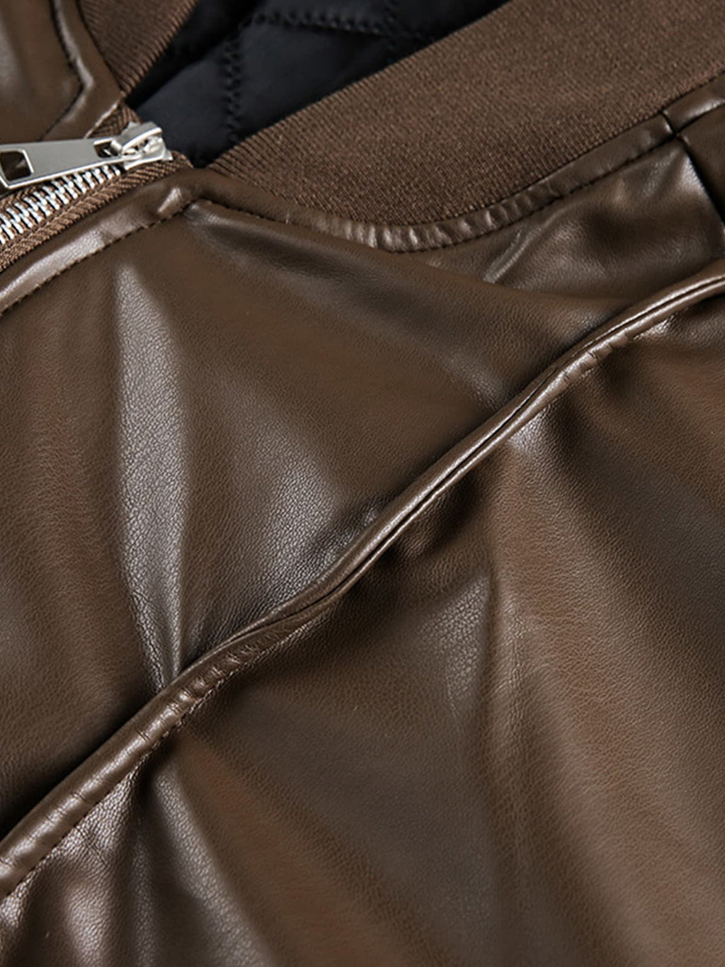 Retro Brown Faux Leather Zip-Up Bomber Jacket