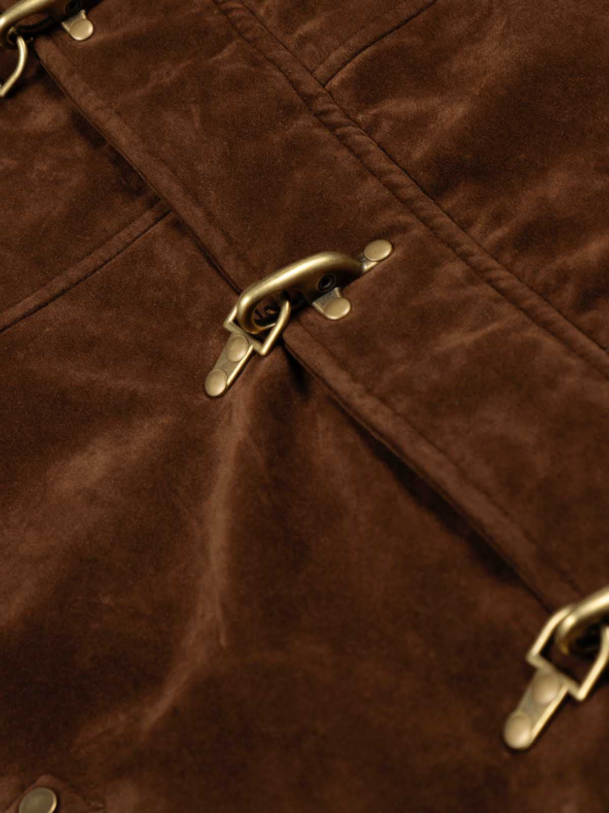 Streetwear Metal Clip Faux Fur Hooded Suede Bomber Jacket