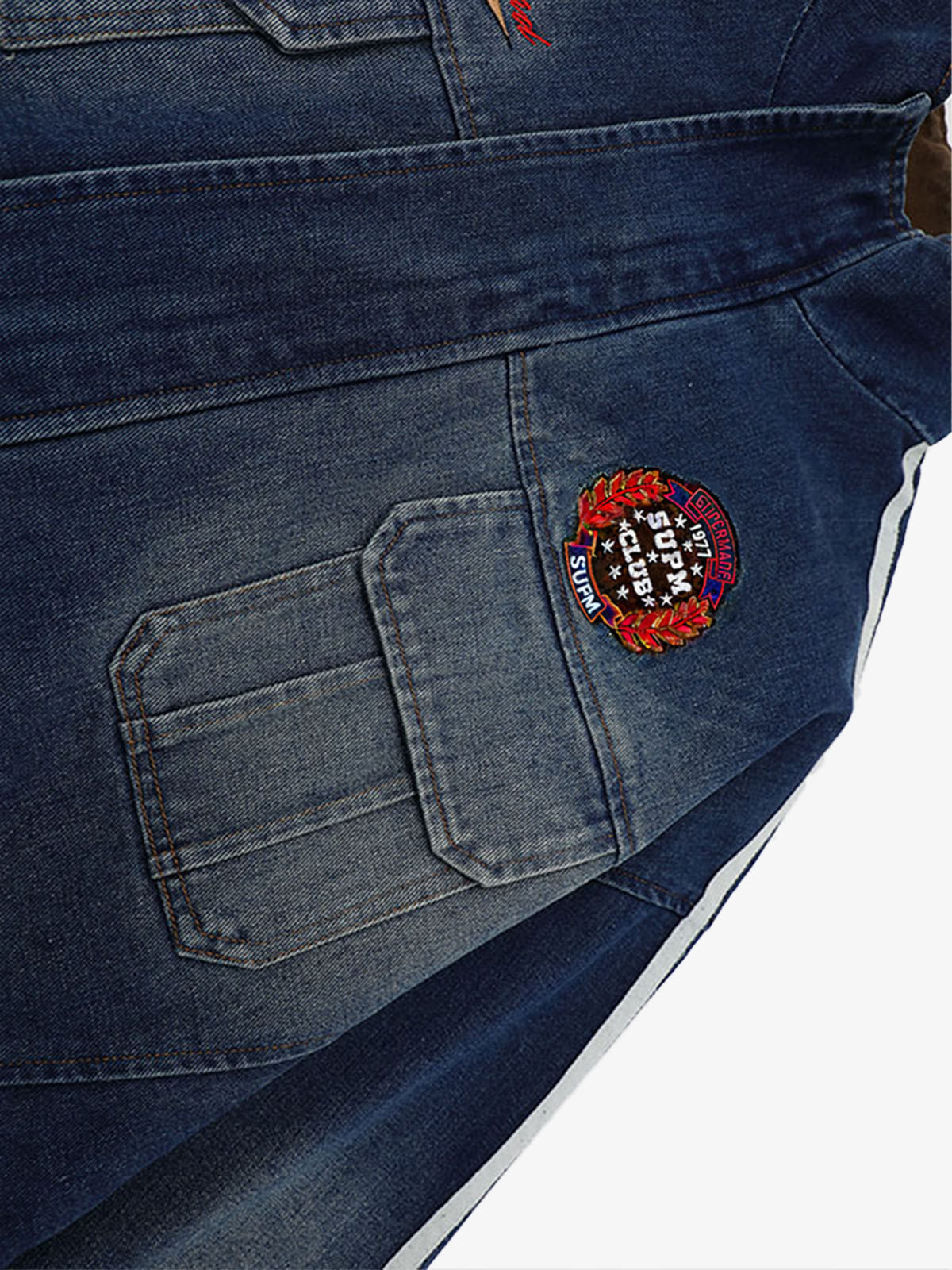 Retro Badge Embroidered Cropped Denim Jacket