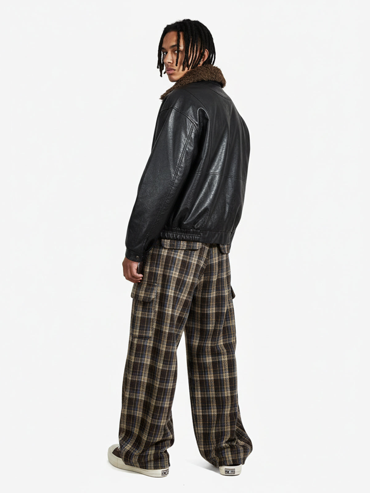 Vintage Detachable Fur Collar Quilted Leather Jacket - 2523