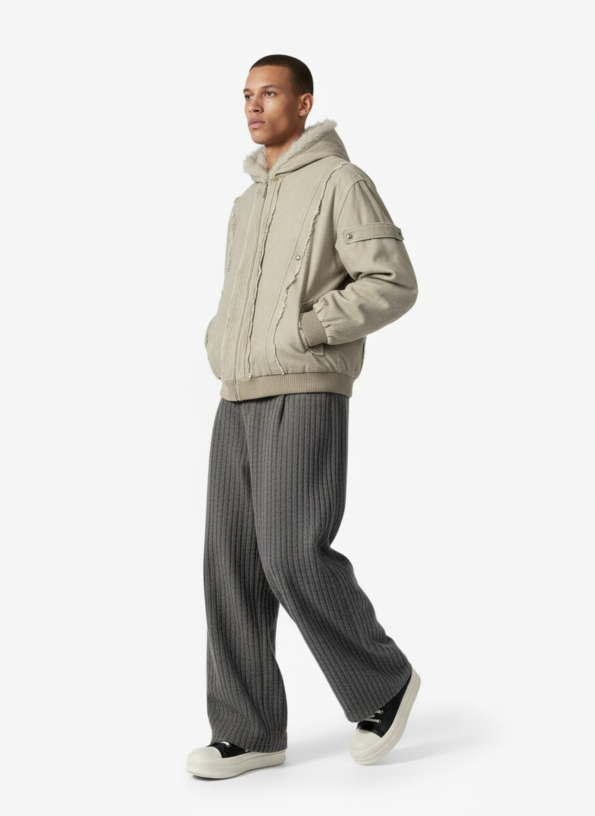 Retro Washed Fleece-lined Hooded Work Jacket