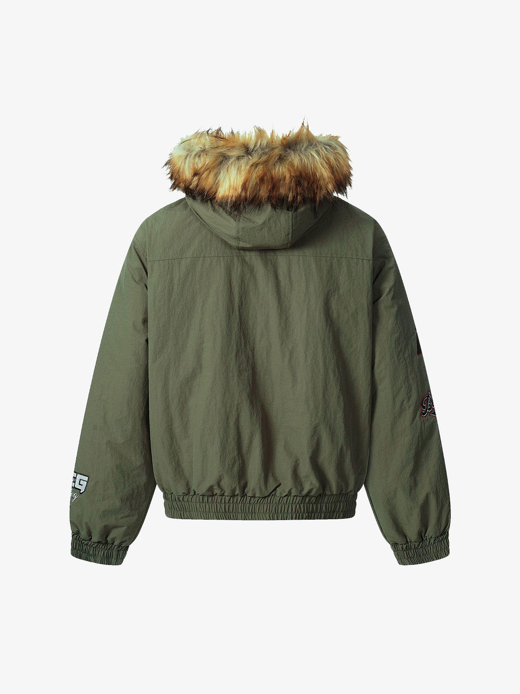 Retro Badge Embroidered Fur Collar Bomber Jacket