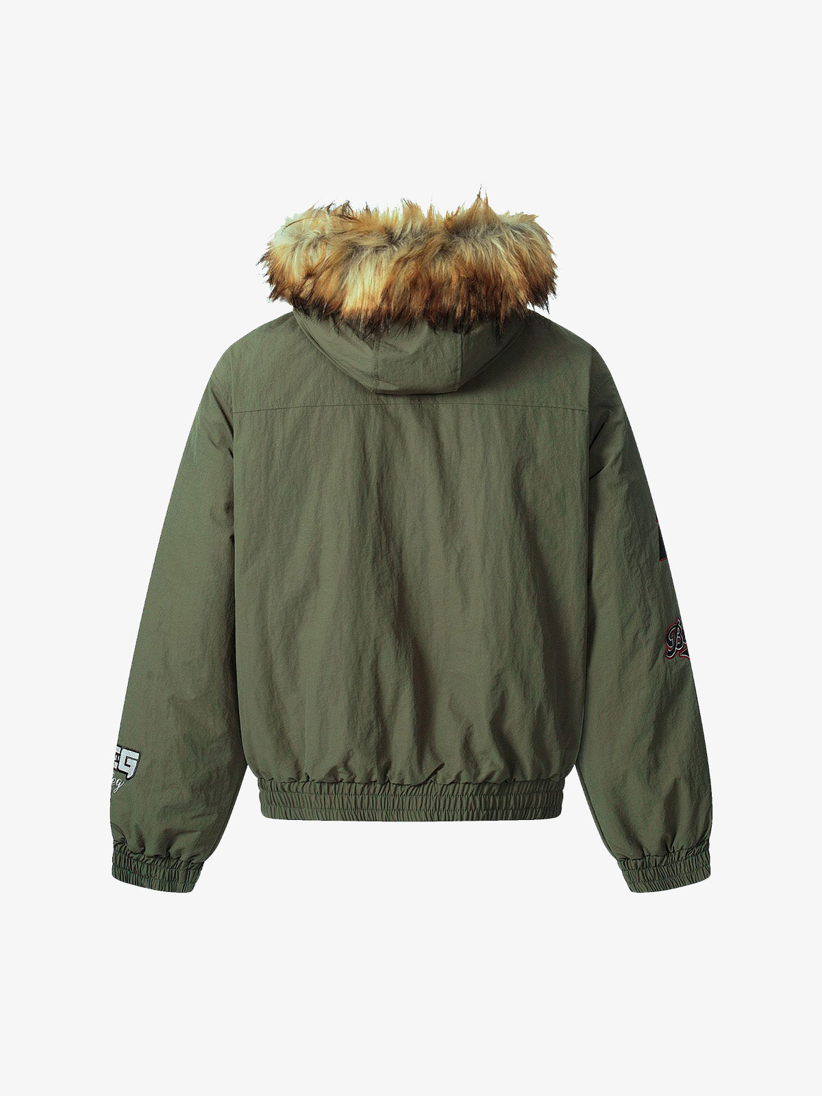 Retro Badge Embroidered Fur Collar Bomber Jacket