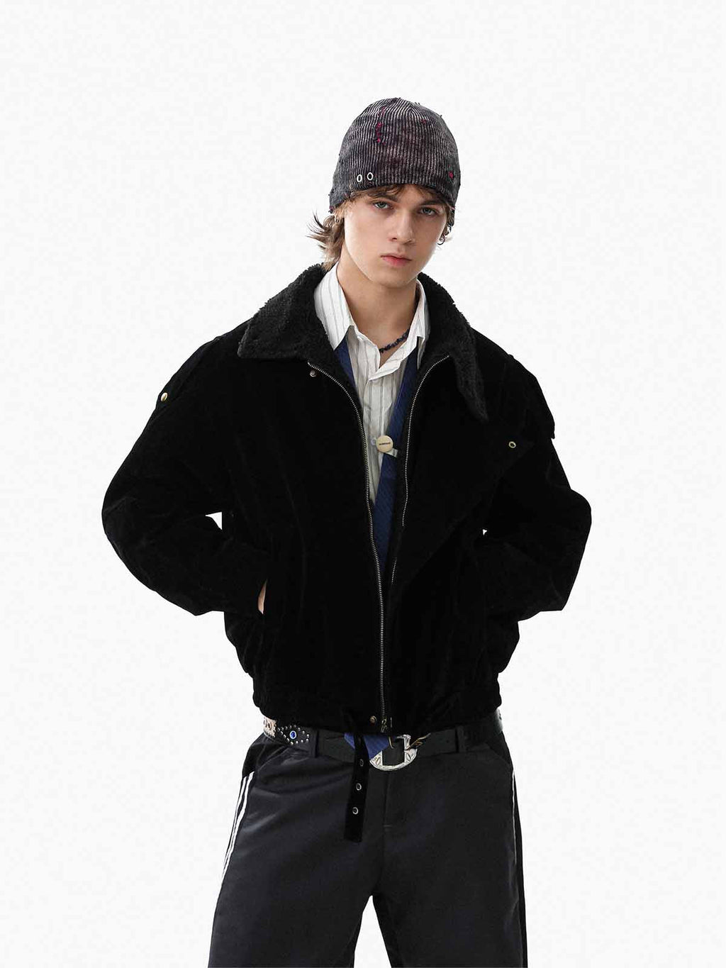 Retro Asymmetrical Lambswool Suede Padded Jacket