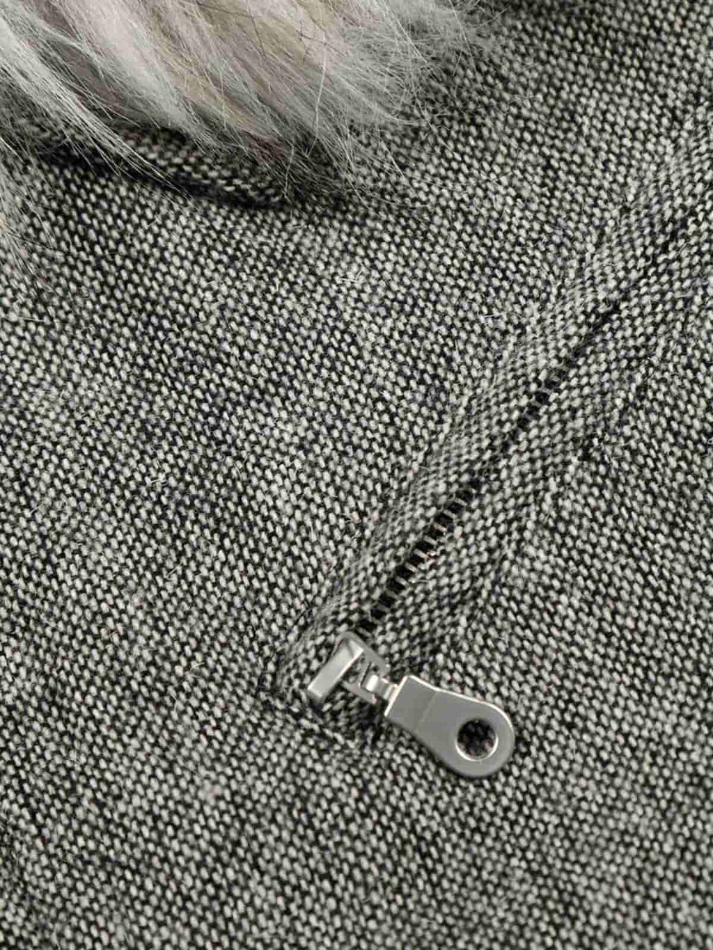 Retro Faux Fur Collar Wool Textured Zip Up Bomber Jacket