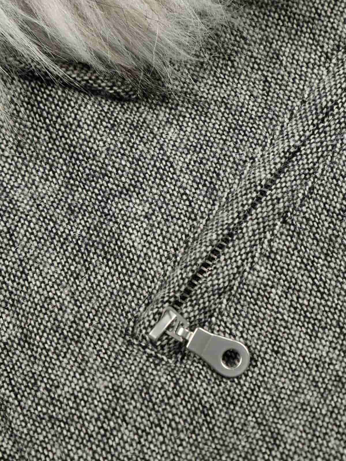 Retro Faux Fur Collar Wool Textured Zip Up Bomber Jacket