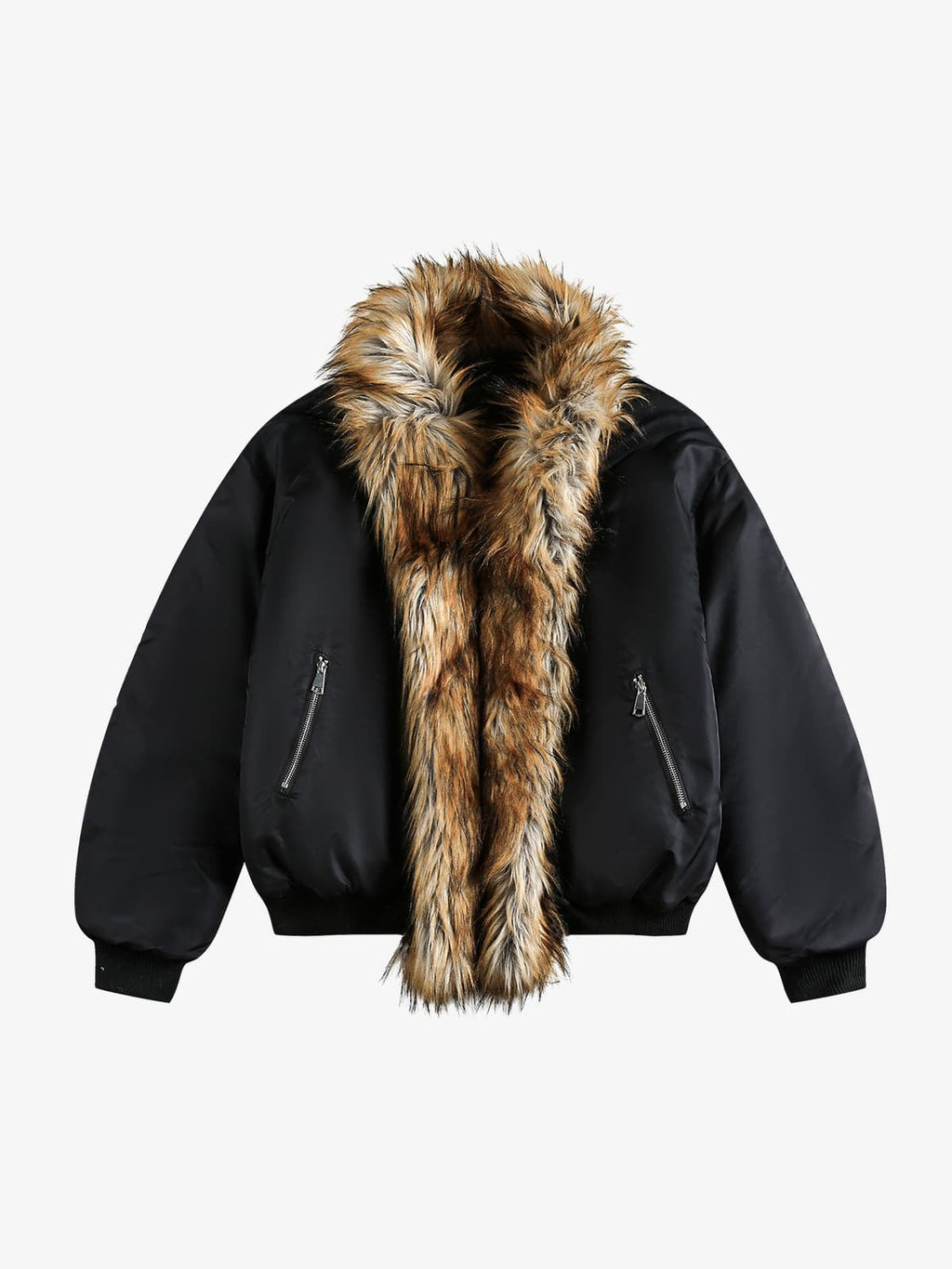 Street Dark Shadow Fur Collar Quilted Bomber Jacket