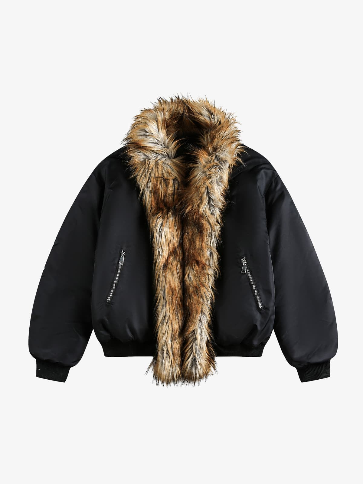 Street Dark Shadow Fur Collar Quilted Bomber Jacket