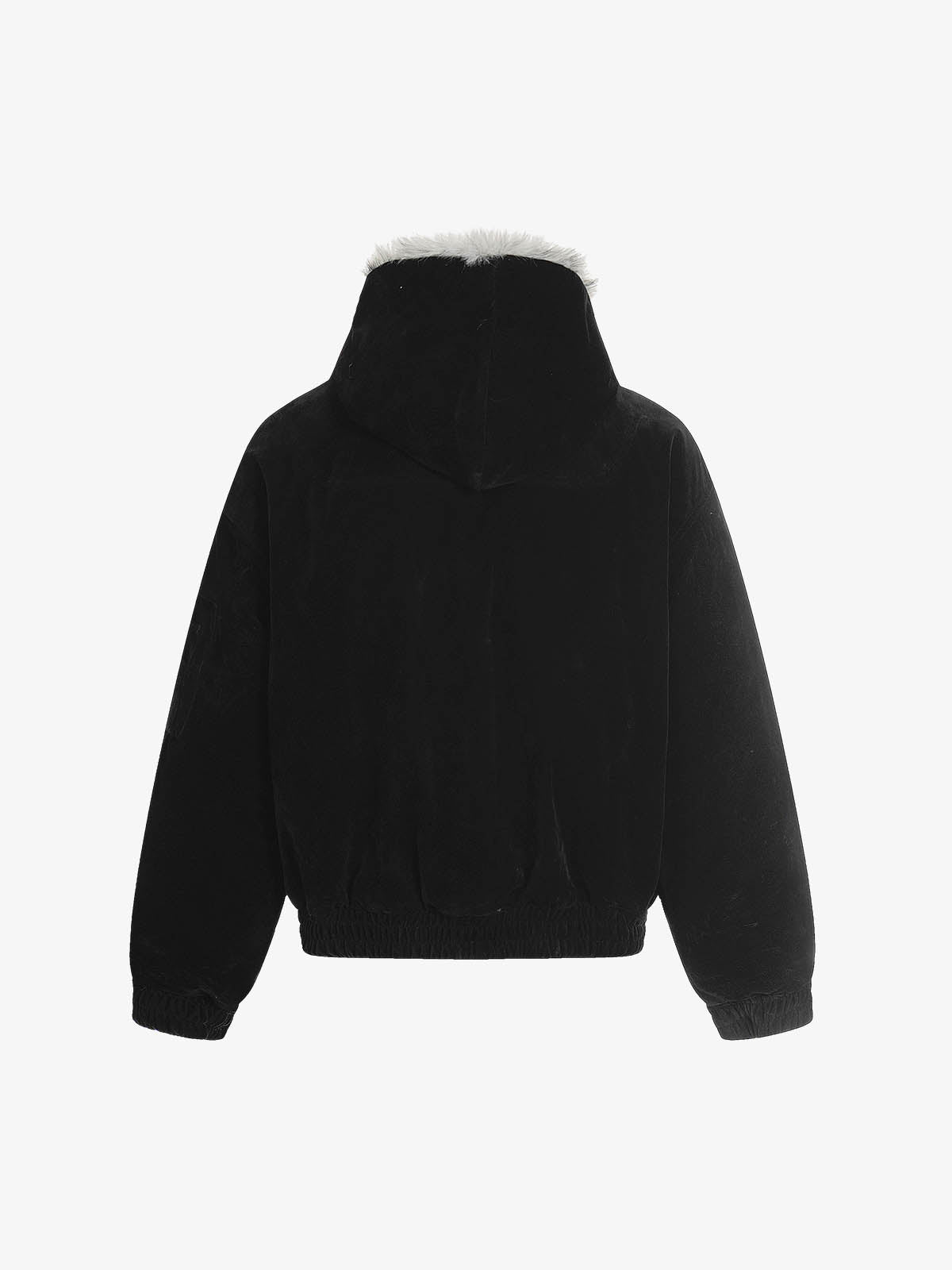 Streetwear Metal Clip Faux Fur Hooded Suede Bomber Jacket