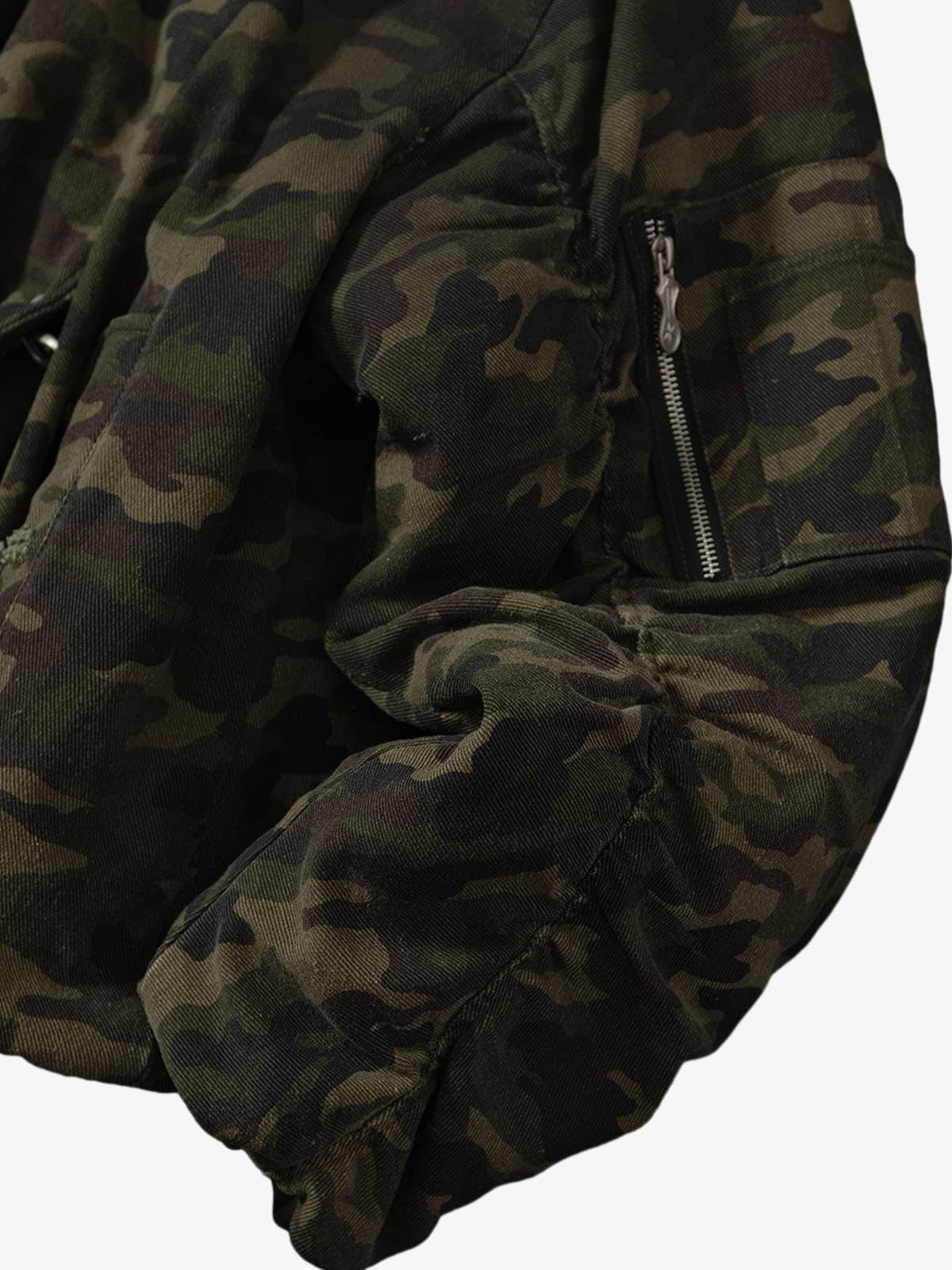 Retro Camouflage Faux Layered Metal Buckle Padded Jacket