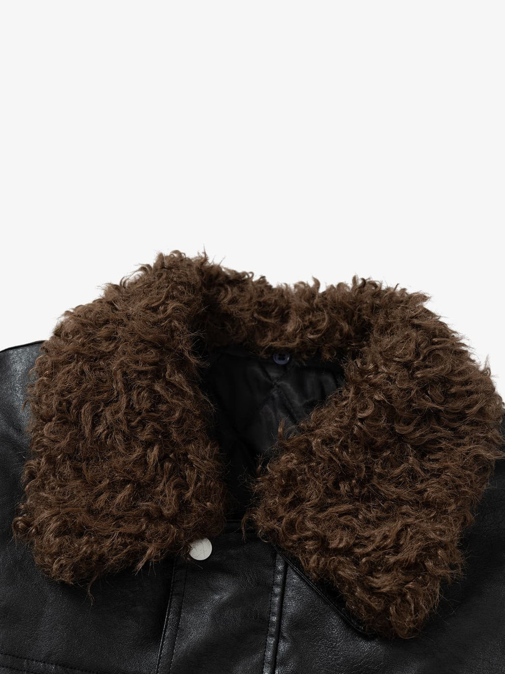 Vintage Detachable Fur Collar Quilted Leather Jacket - 2523