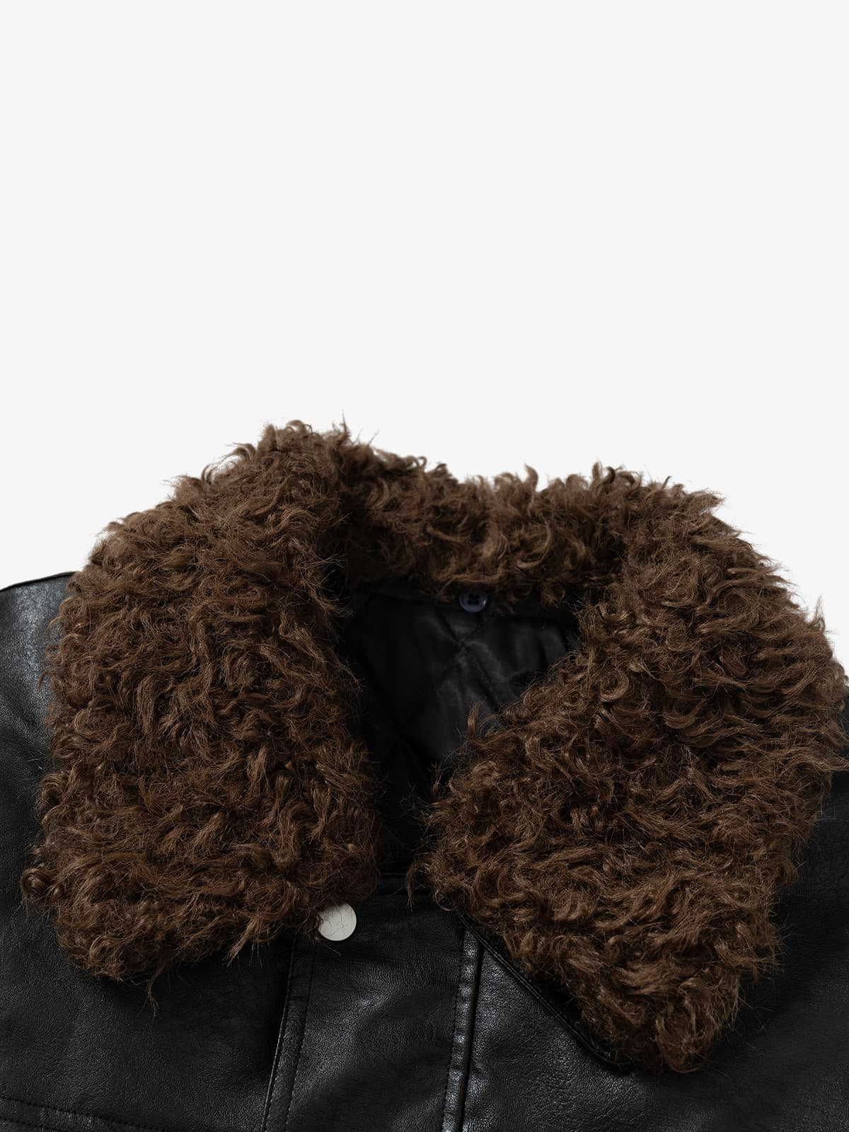 Vintage Detachable Fur Collar Quilted Leather Jacket - 2523