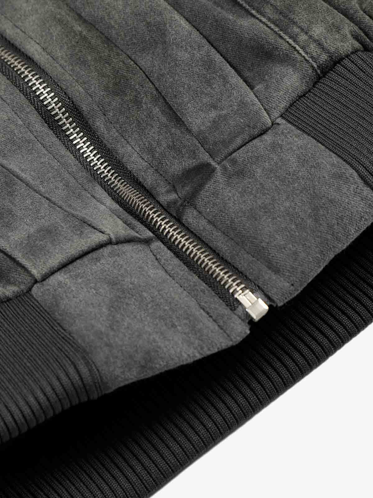 Vintage Distressed Pleated Shearling Collar Fleece Jacket