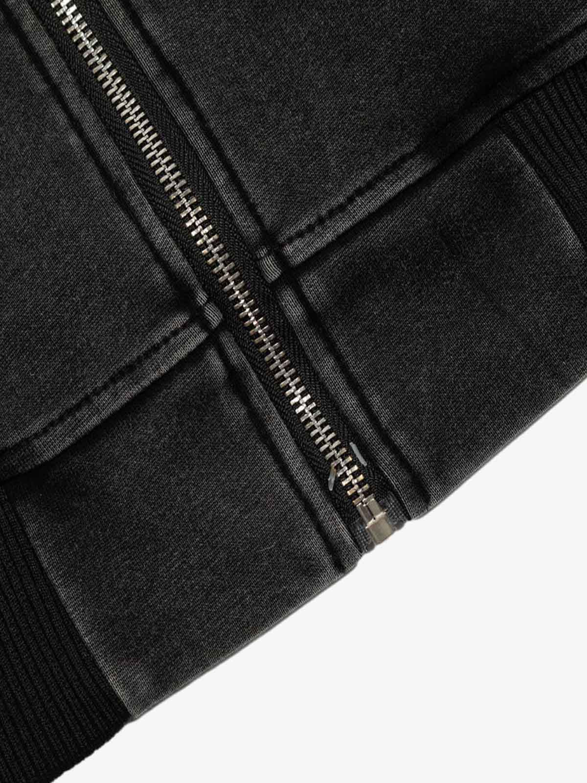 Retro Chain-Decorated Washed Fur Collar Hooded Jacket