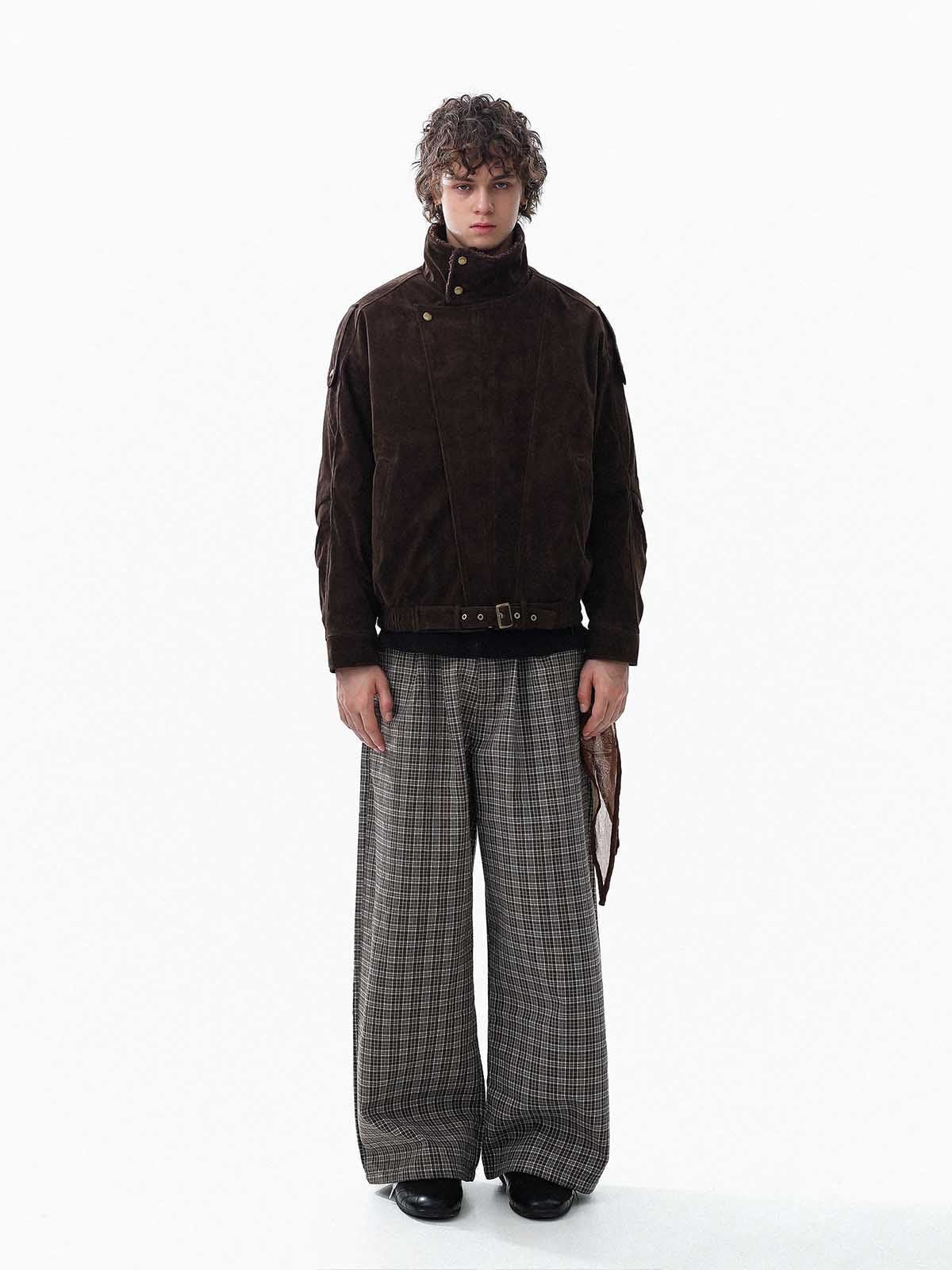 Retro Asymmetrical Lambswool Suede Padded Jacket